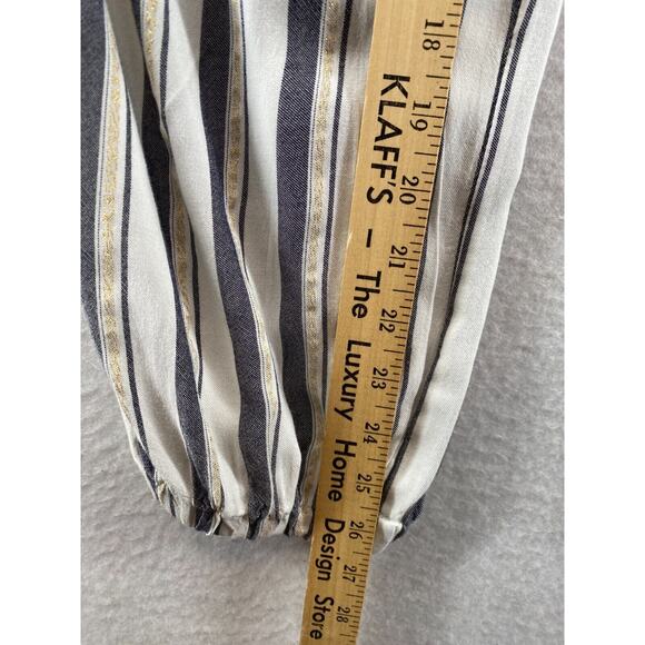 BLUE ISLAND Jumpsuit Small Striped Cinched Waist Strapless Rayon White Navy - Picture 12 of 14